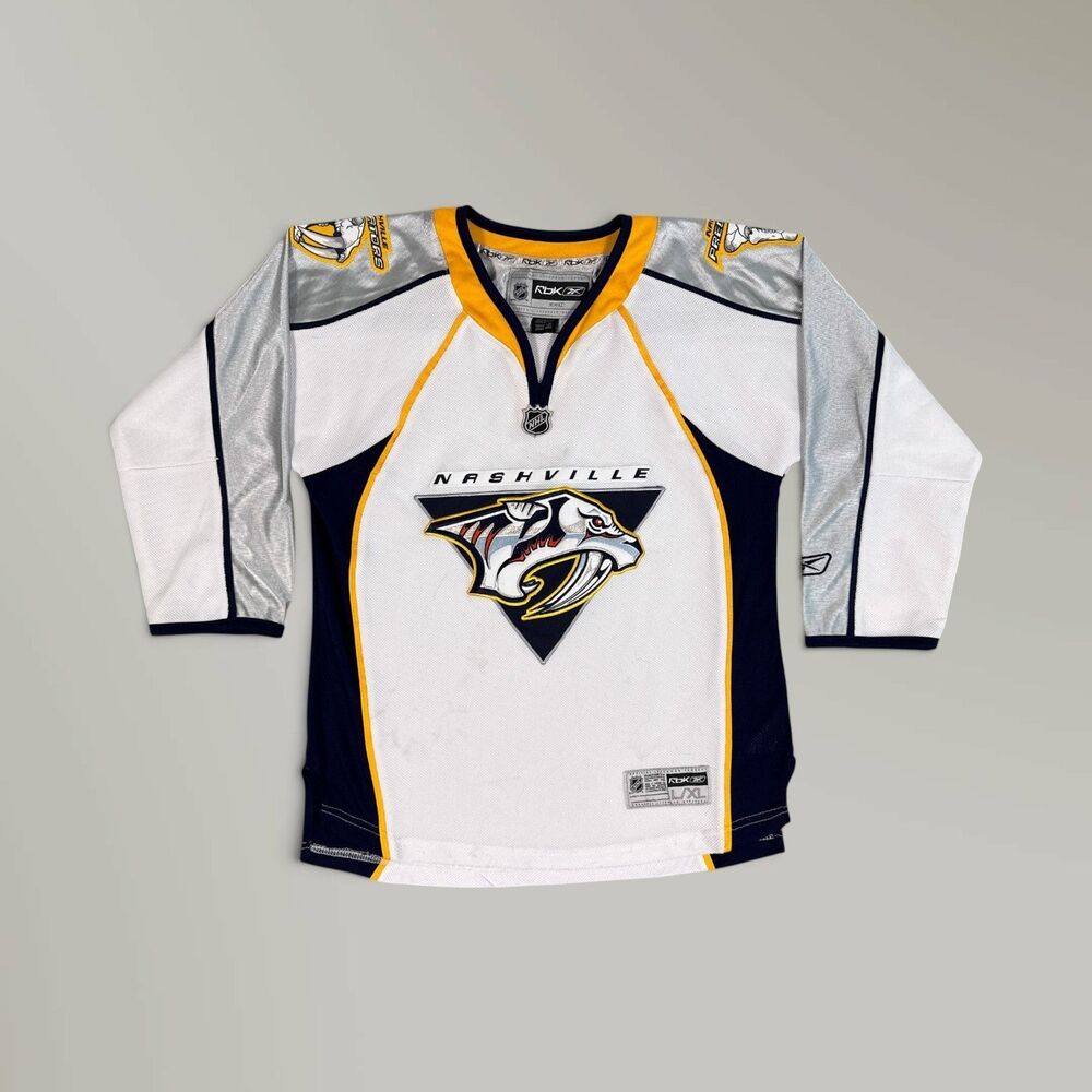 Vintage Reebok Nashville Predators Hockey Jersey White NHL Hockey 90s Youth L/XL